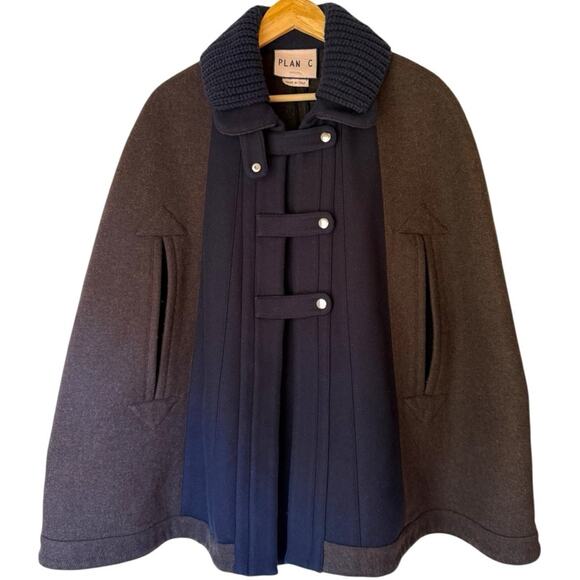 EUC PLAN C Roll-neck Wool Cape Jacket In Brown Size 46/US Size 10/Size L - Picture 8 of 10